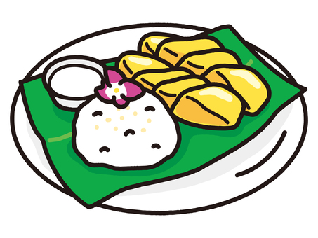 タイのデザートカオニャオマムアン カオニャオマムアン,タイ,タイ料理,スイーツ,デザート,ココナッツミルク,甘い,トロピカル,アジアンフード,ストリートフードのイラスト素材