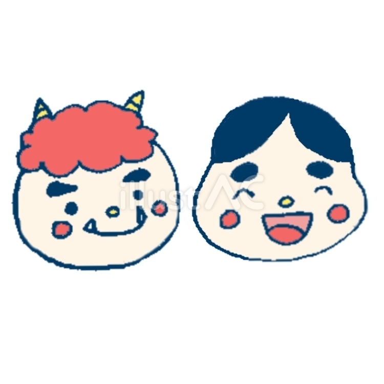 可愛い鬼とおたふく  鬼,おたふく,おかめのイラスト素材