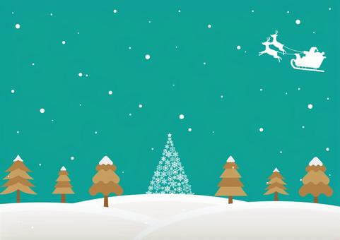 おしゃれなクリスマスツリーとサンタ クリスマス,サンタクロース,トナカイ,そり,冬,雪,ツリー,結晶,背景のイラスト素材