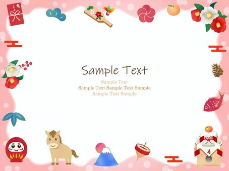 お正月の背景、フレーム02 お正月,フレーム,背景,椿,正月,馬,水彩,手描き,午,飾り枠のイラスト素材