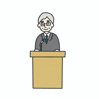 集会の校長先生　男性 1人,大人,先生,上半身,正面,教材,人物,集会,台,朝礼のイラスト素材