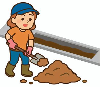 Illustration, japanese, female, gutter cleaning, 