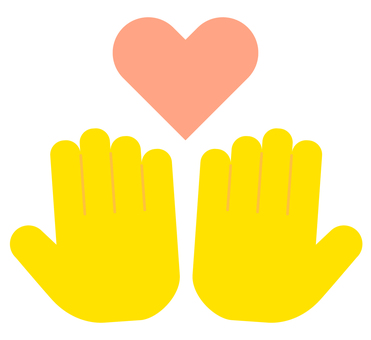 黄色い手（ハートと掌） 手,黄色,掌,ハート,やさしい,アイコンのイラスト素材