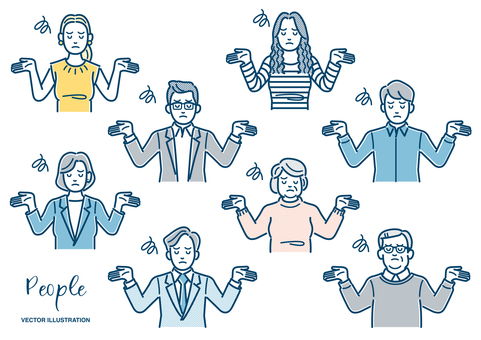 困惑する人々のセット素材 困惑,理解不能,女性,男性,ビジネスウーマン,ベクター,ビジネスマン,人物,シンプル,上半身のイラスト素材