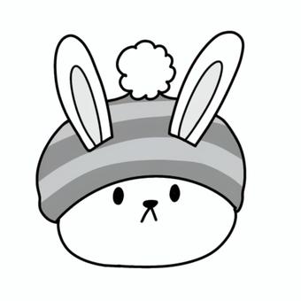 ニット帽のうさぎ(白黒) ニット帽のうさぎ(白黒) ニット帽,ニット,帽子,編み物,手編み,毛糸,ボーダー,しましま,縞模様,ぽんぽんのイラスト素材