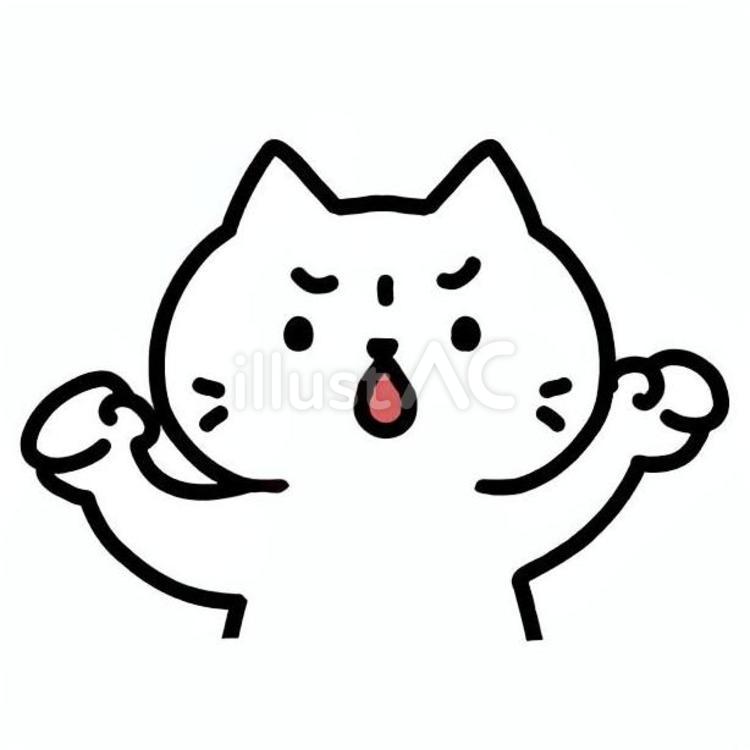 両手を高く上げて怒るねこ 猫,前足,顔のイラスト素材