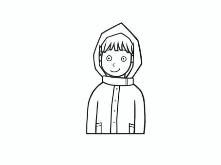 梅雨時に雨合羽(あまがっぱ)を着る男の子 少年,男子,雨,梅雨,雨合羽,天気,手描き,可愛い,小学生,幼稚園児のイラスト素材