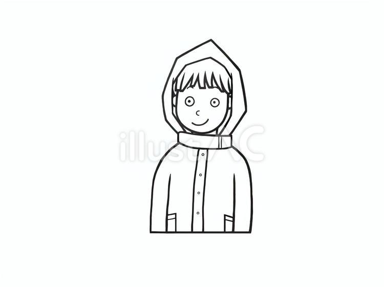 梅雨時に雨合羽(あまがっぱ)を着る男の子 少年,男子,雨のイラスト素材