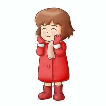 ほほえむ女の子（冬の日常ポーズ） 女の子,冬,冬服,コート,マフラー,手袋,ほほえむ,笑顔,表情,日常のイラスト素材
