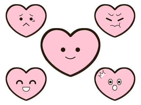 手書き_ハートのキャラクターセット_01 手書き,キャラクター,ハート,ピンク,驚いた,怒った,表情,感情,かわいい,ポップのイラスト素材