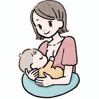 授乳するお母さんと赤ちゃん（母乳育児） 授乳,母乳育児,赤ちゃん,乳児,新生児,お母さん,ママ,育児,子育て,親子のイラスト素材