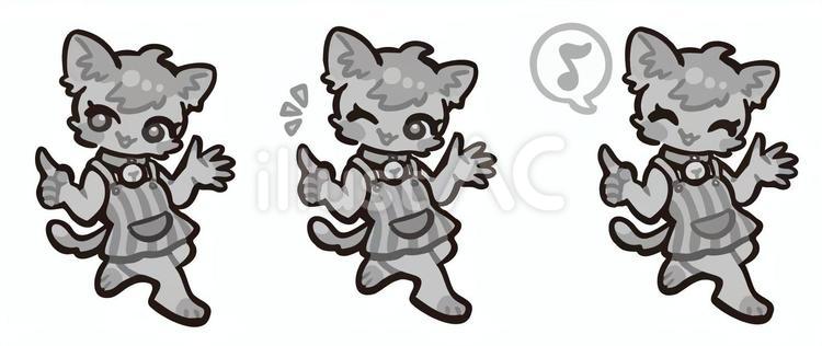 エプロンをした猫のイラストセット・白黒 猫,エプロン,店員のイラスト素材