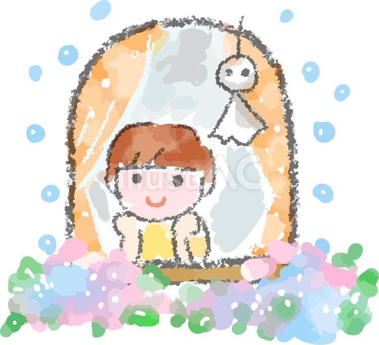 窓とてるてるぼうず 梅雨,６月,てるてるぼうずのイラスト素材