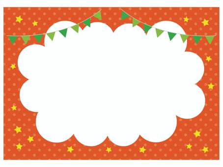 ガーランドと楽しいもくもくフレーム　赤 フレーム,もくもく,もこもこ,枠,ふきだし,赤,見出し,タイトル,ガーランド,お知らせのイラスト素材