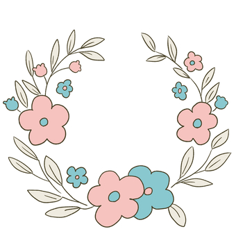 かわいいお花の丸いフレーム　手描き 花,フレーム,丸,円形,ラウンド,リース,枠組み,飾り枠,シンプル,豪華のイラスト素材