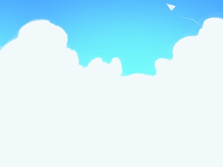 青空と雲と紙飛行機の背景 空,夏,青,雲,水彩,手描き,クレヨン,シンプル,パステル,淡い色のイラスト素材