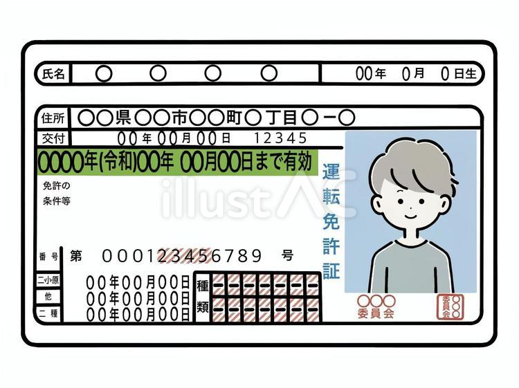 男性の運転免許証　グリーン免許証　初心者  運転免許証,グリーン免許,免許証のイラスト素材