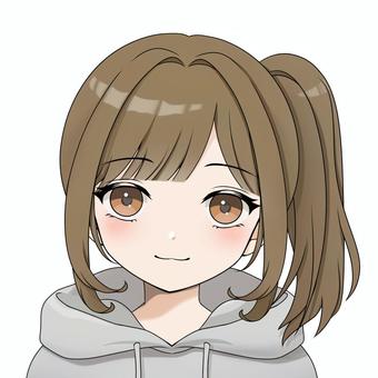 サイドテール・パーカーの女の子グレー パーカー,サイドテール,コスプレ,女子,女の子,美少女,萌え,アイコン,かわいい,フリーのイラスト素材