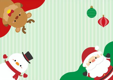 サンタやトナカイのかわいい背景素材01 クリスマス,背景,緑,フレーム,サンタクロース,オーナメント,クリスマスオーナメント,かわいい,手描き,サンタのイラスト素材
