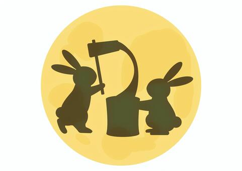 月で餅をつくウサギ 月,満月,十五夜,お月見,中秋の名月,月見,月見うさぎ,うさぎ,ウサギ,兎のイラスト素材