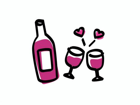 赤ワインで乾杯_色ズレゆるい絵