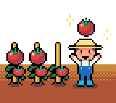トマトの収穫 ドット絵 トマト,赤,野菜,収穫,男の子,男性,笑顔,畑,新鮮,農業のイラスト素材