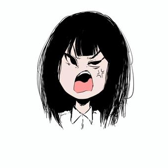 怒り顔の黒髪の女の子