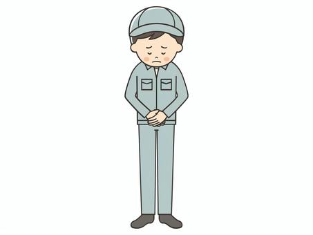 謝罪する男性作業員 謝罪する男性作業員 謝罪,謝る,ごめん,ごめんなさい,お詫び,申し訳ございません,お願い,トラブル,アクシデント,クレームのイラスト素材