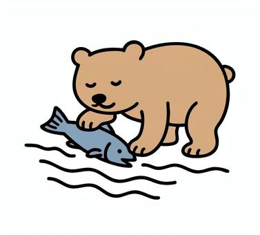 魚を取るとする熊（くま） くま,動物,魚,捕獲,取る,線画,手描き,手書き,イラスト,挿し絵のイラスト素材