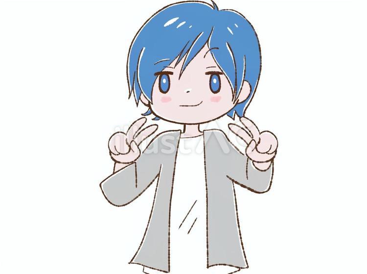 ピースをする男の子 ピース,ピースサイン,ダブルピースのイラスト素材