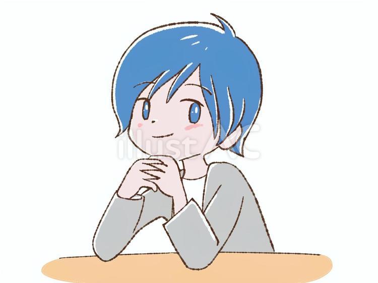 頬杖をつく男の子 頬杖,微笑み,笑顔のイラスト素材