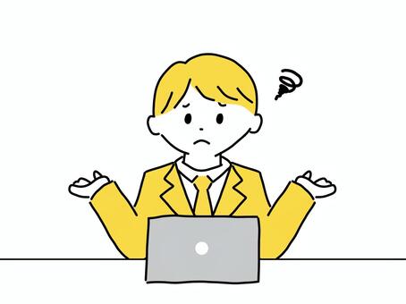 パソコンのエラーでお手上げのビジネスマン パソコン,ノートパソコン,pc,エラー,固まる,困る,当てあげ,失敗,ビジネスマン,スーツのイラスト素材