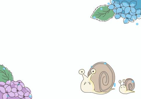 かたつむりと紫陽花 かたつむり,紫陽花,フレームのイラスト素材