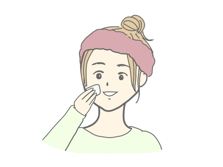 お肌のチェック（カラー） 肌,美容,美肌,スキンケア,化粧水,メイク落とし,ヘアーバンド,かわいい,女性,女のイラスト素材