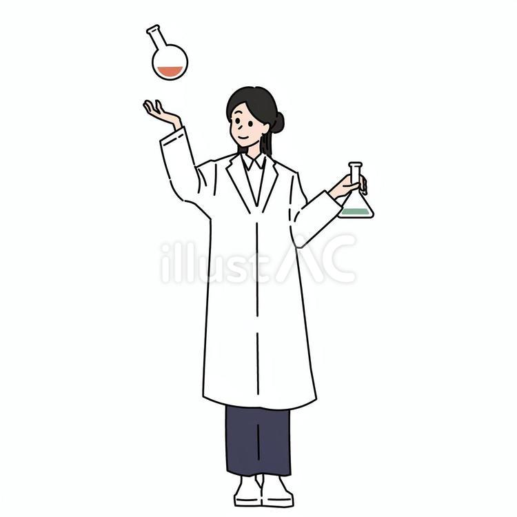 両手にフラスコを持つ白衣姿の女性 女性,フラスコ,白衣のイラスト素材