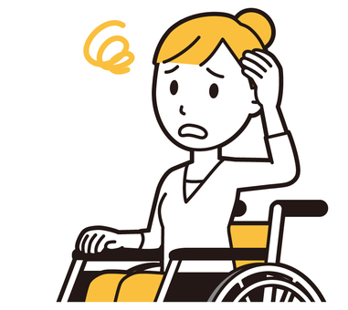  お団子主婦(黄)-513-バスト 車いす,困った,女性,主婦,ママ,長袖,シャツ,半端袖,お団子,アップヘアのイラスト素材