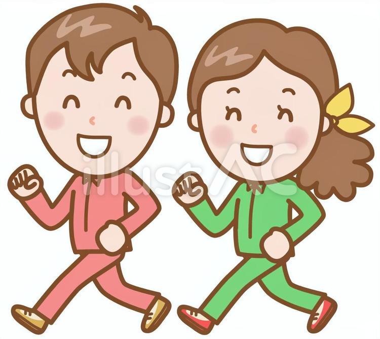 ウォーキング：男性＆女性（長袖） 運動,スポーツ,ウォーキングのイラスト素材