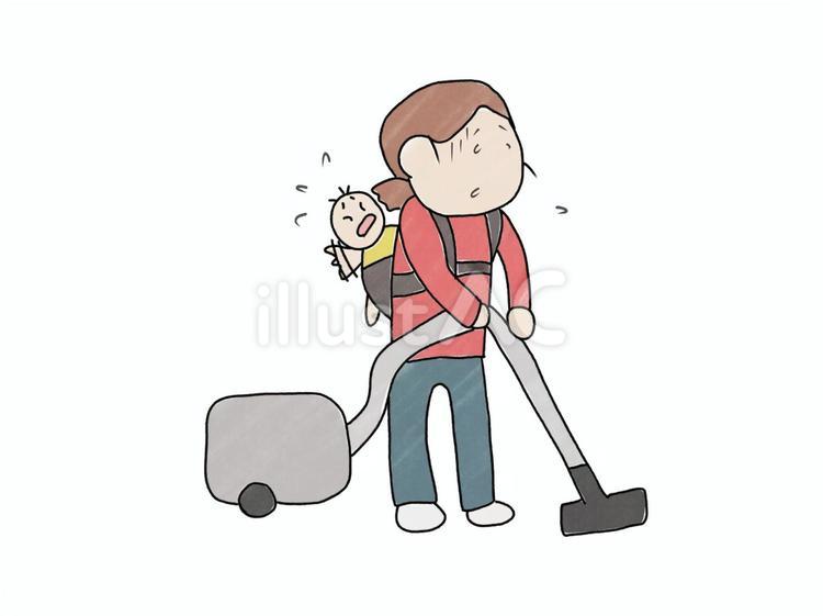 掃除しながら疲れた主婦 疲れた,主婦,掃除のイラスト素材