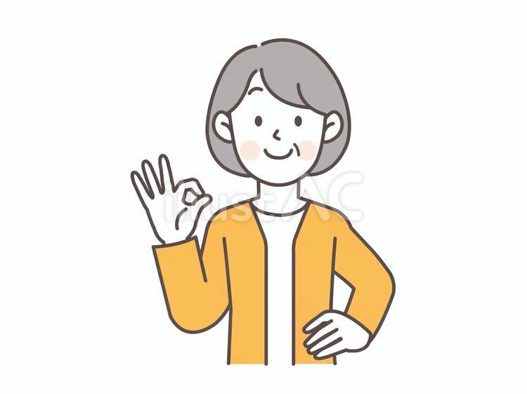 腰に手を当ててOKサインをするシニア女性 シニア,女性,主婦のイラスト素材