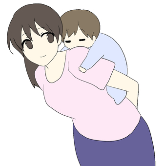 おんぶ おんぶ,子育て,赤ちゃん,子供,親子,人物,母親,育児,シンプルのイラスト素材