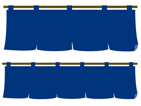 和風横長無地の藍色暖簾セット のれん,無地,横長,タイトル,飾り,和風,藍色,お店,看板,店先のイラスト素材