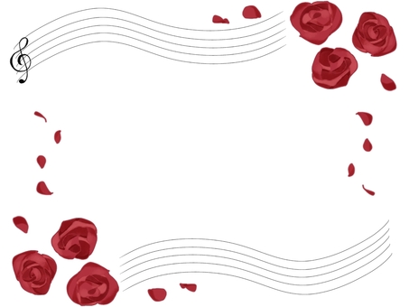 Musical notation and rose frame, footsteps, rose, petal, JPG and PNG