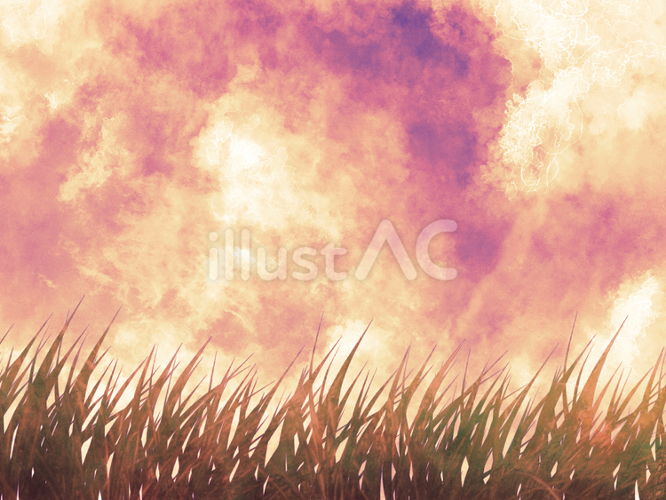 水彩風の草と空(夕) 背景,草,空のイラスト素材