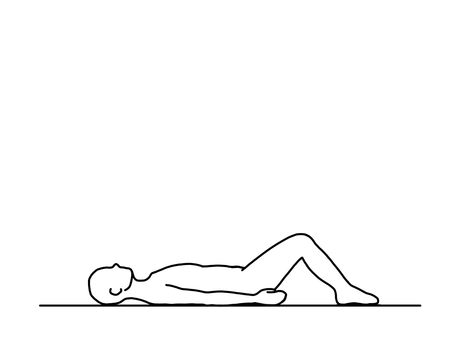 仰向けで両膝を立てる人 臥位,仰向け,膝立て,横向き,線画,白黒のイラスト素材