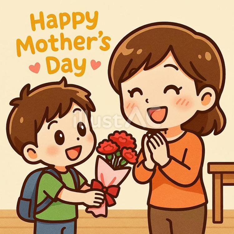 母の日のプレゼント 母の日,子ども,ほのぼののイラスト素材