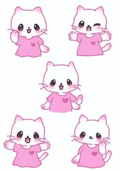ラブリーキャットの表情ポーズセット 猫,動物,キャラクター,ポーズ,セット,表情,かわいい,挨拶,ウインク,スマイルのイラスト素材