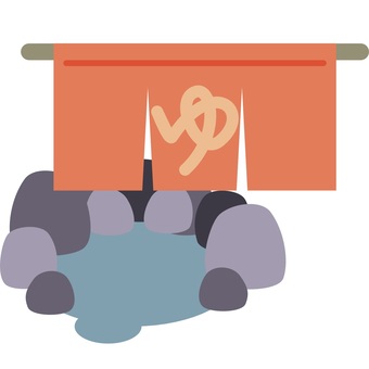 【そのまま使える】露天風呂2 風呂,露天風呂,温泉,暖簾,ゆ,文字,湯気,癒し,旅行,休憩のイラスト素材