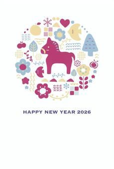 2026午年賀状145落ち着いた北欧風 午,北欧風,年賀,正月,はがき,年賀状,午年,北欧,2026,文字のイラスト素材