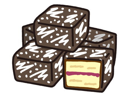 オーストラリアの伝統的焼き菓子ラミントン ラミントン,オーストラリア,オーストラリア料理,伝統料理,スイーツ,ケーキ,焼き菓子,ココナッツ,チョコレート,スポンジケーキのイラスト素材