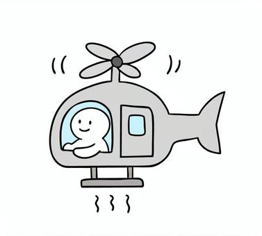 ヘリ出動　ヘリコプターを運転する棒人間 ヘリコプター,運転手,プロペラ,笑顔,棒人間,線画,キャラクター,手描き,手書き,イラストのイラスト素材